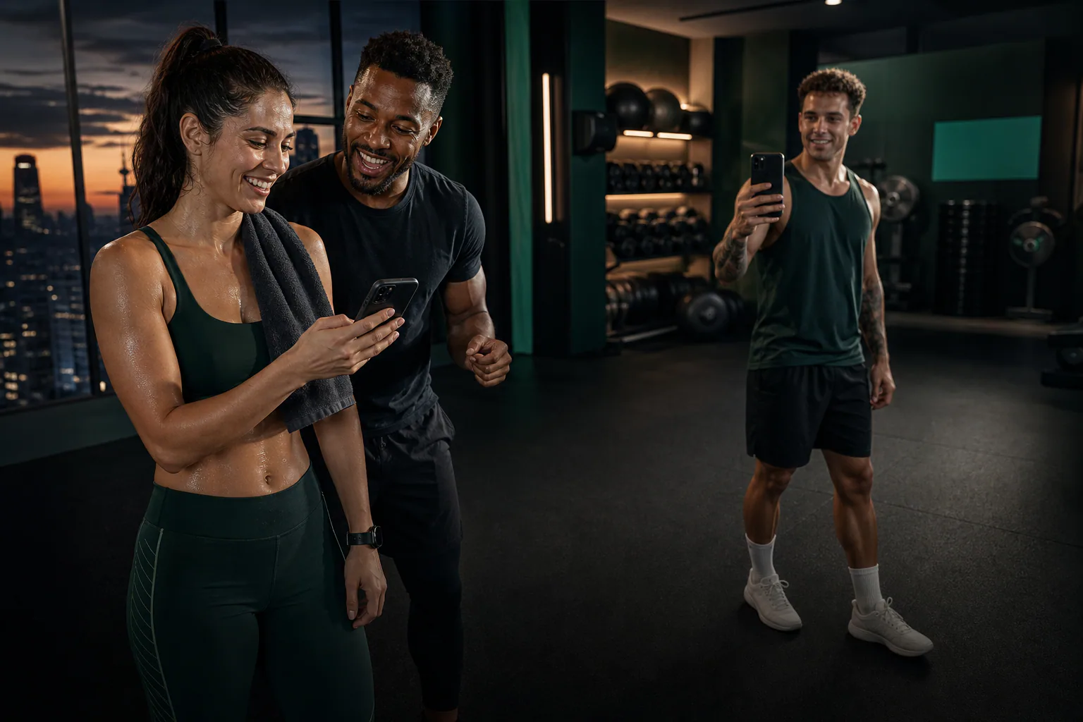 Sportlerin mit Coach und Fitness Creator nach dem Training