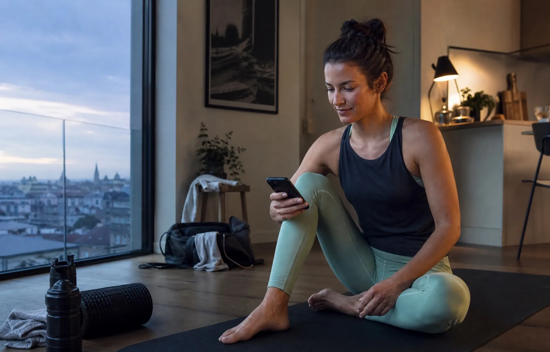 Eine Sportlerin nutzt ihren digitalen Smart Coach nach dem Training