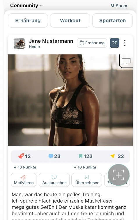 Community-Posting mit Reaktionen und Austausch in der Fitness Nation App
