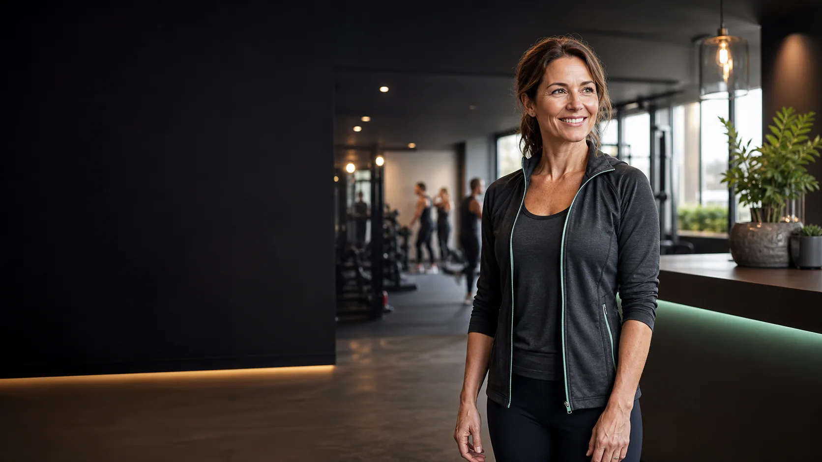 Eine freundliche Studioinhaberin begrüßt neue Gäste in ihrer modernen Fitness-Location